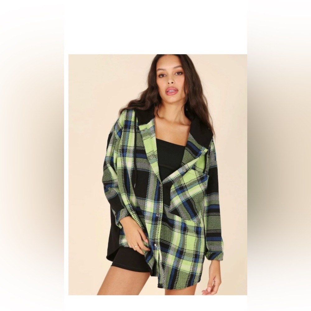 Galita Plaid Women's Jacket - Green and Black